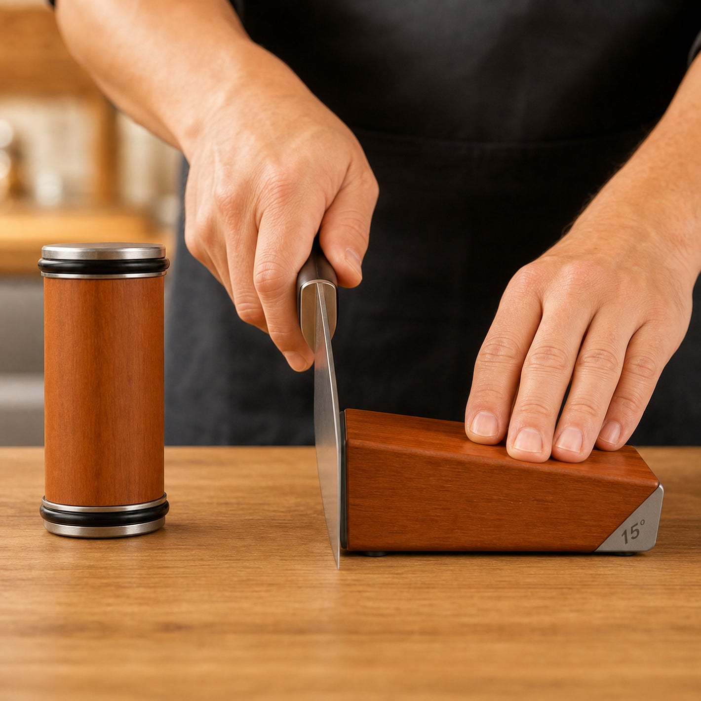 Seating the blade upright against the angle block